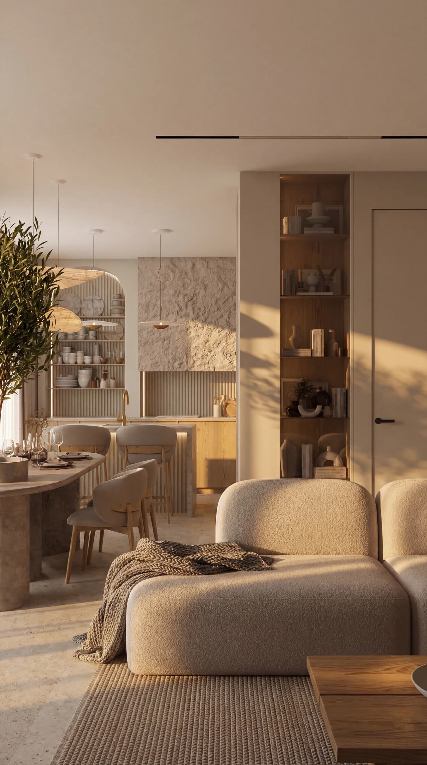 Orangerie Hills — Гостиная и кухня в тёплых тонах