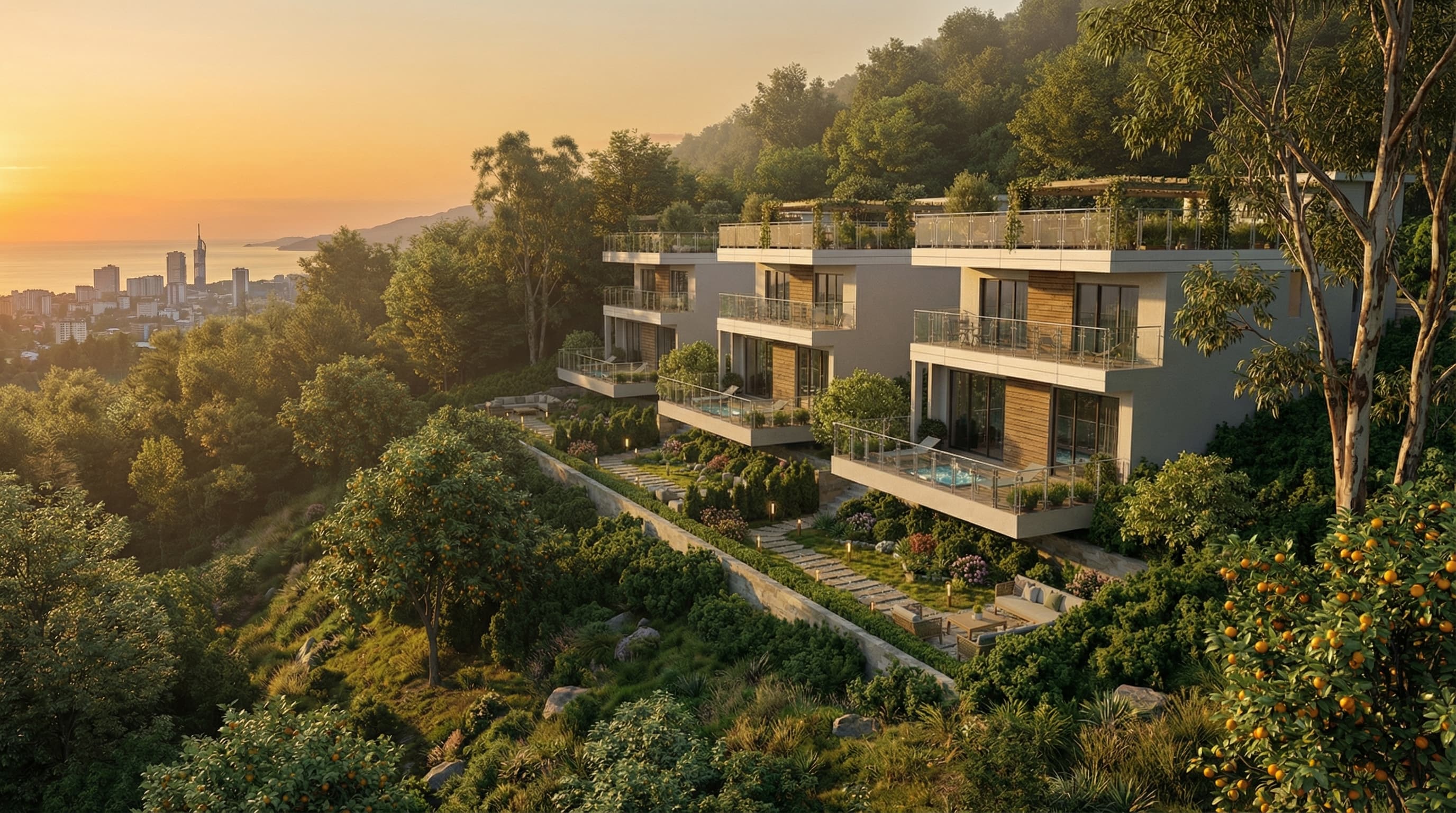 Зелёный склон у проекта Orangerie Hills