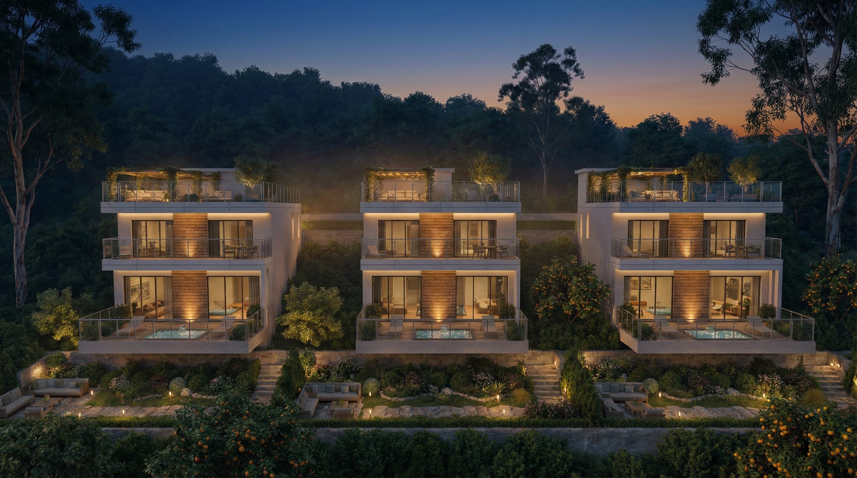 Виллы Orangerie Hills в сумерках